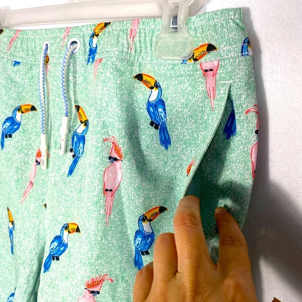 Johnnie-O Boys Birds of Paradise Seafoam Green Toucan Print Swim Shorts size 14